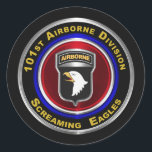 101st Airborne Division Screaming Eagles Classic Round Sticker<br><div class="desc">Display your pride for our Army's only Air Assault Division! This uniquely designed sticker makes a wonderful gift for your favourite Air Assault Soldier! This is a specially designed sticker for anyone looking for that one of a kind special gift for any occasion such as retirement, change of command, PCS,...</div>