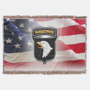 101st Airborne Division Silver Framed Colour Patch Throw Blanket