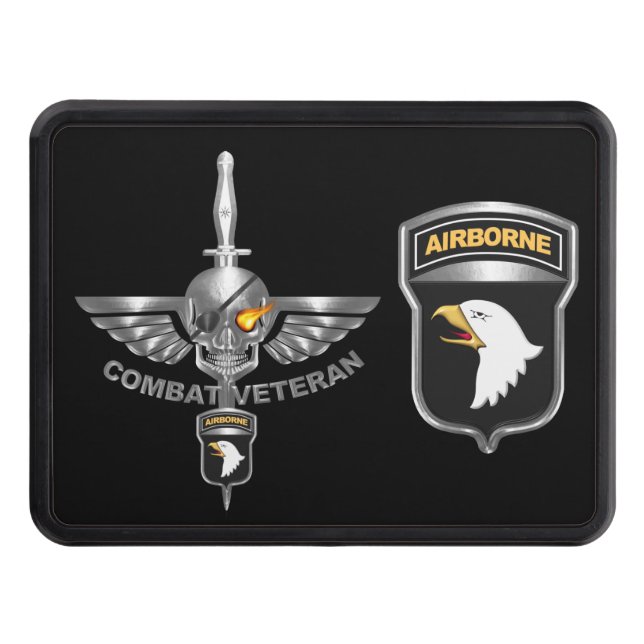 101st Airborne Division Wicked Flaming Skull Trailer Hitch Cover (Front)