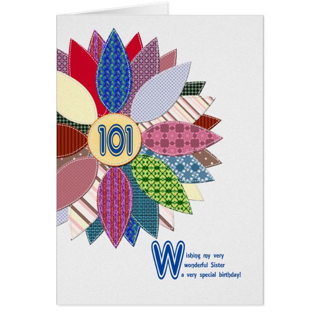 101st birthday for sister, stitched flower (Front)