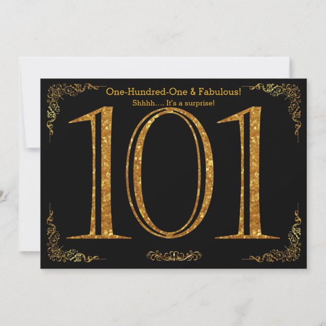 101st Birthday party,Great Gatsby,black gold glitt Invitation (Front)