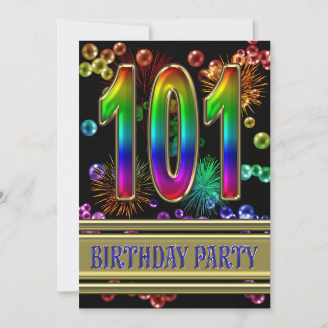 101st Birthday party Invitation with bubbles (Front)