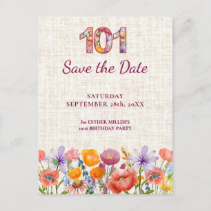 101st Birthday Party - Wildflowers Save the Date Announcement Postcard