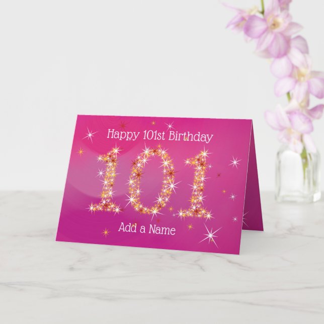 101st Birthday - Star Numbers - Pink - Age 101 Card (Orchid)