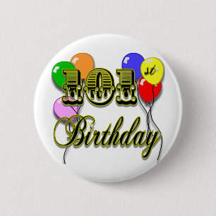 101st Birthday with Balloons 2 Inch Round Button