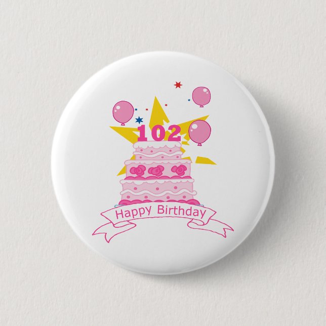 102 Year Old Birthday Cake 2 Inch Round Button (Front)