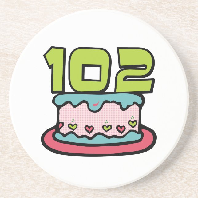 102 Year Old Birthday Cake Coaster (Front)