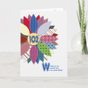 102nd birthday for sister, stitched flower card