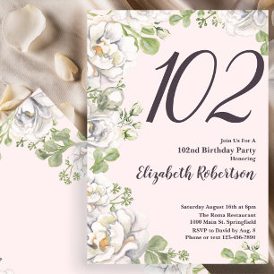 102nd Birthday Invitation Blush Pink Floral Peony