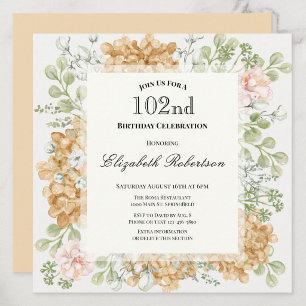 102nd Birthday Invitation in Elegant Autumn Colour