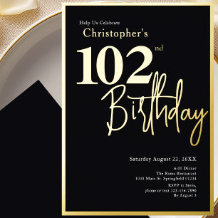 102nd Birthday Invitation Modern Gold Foil