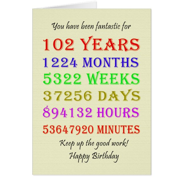 102nd Birthday Milestones (Front)