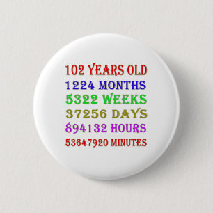102nd  Birthday Milestones 2 Inch Round Button