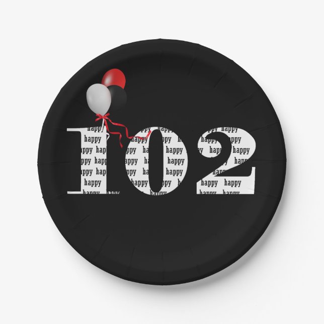 102nd birthday party balloons paper plate (Front)
