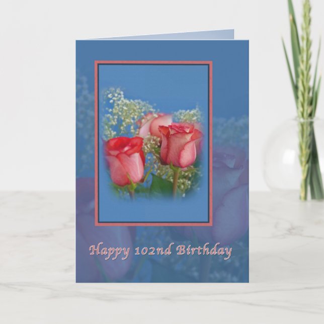 102nd Birthday, Religious, Red Roses Card (Front)