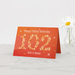 102nd Birthday - Star Numbers - Red - Age 102 Card