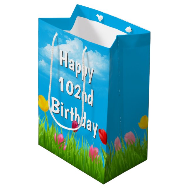 102nd Birthday Tulips Medium Gift Bag (Front Angled)
