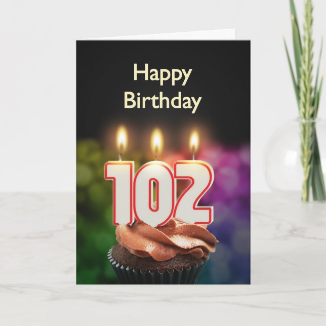 102nd Birthday with cake and candles Card (Front)