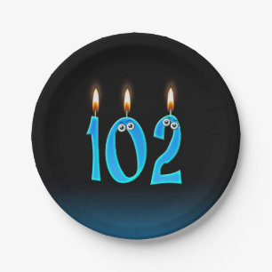 102nd Birthday with lit candle numbers Paper Plate