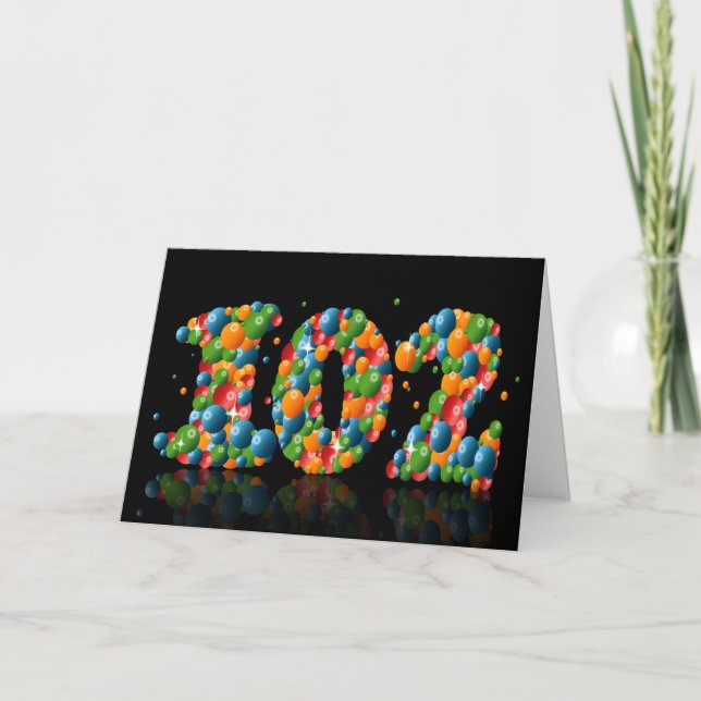102nd birthday with numbers formed from balls card (Front)