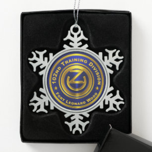 102nd Training Division Snowflake Pewter Christmas Ornament