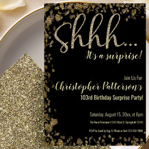 103 Invitation fête surprise d'anniversaire Or Noi
