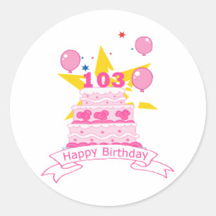 103 Year Old Birthday Cake Classic Round Sticker