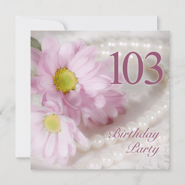 103rd Birthday party invitation with daisies (Front)