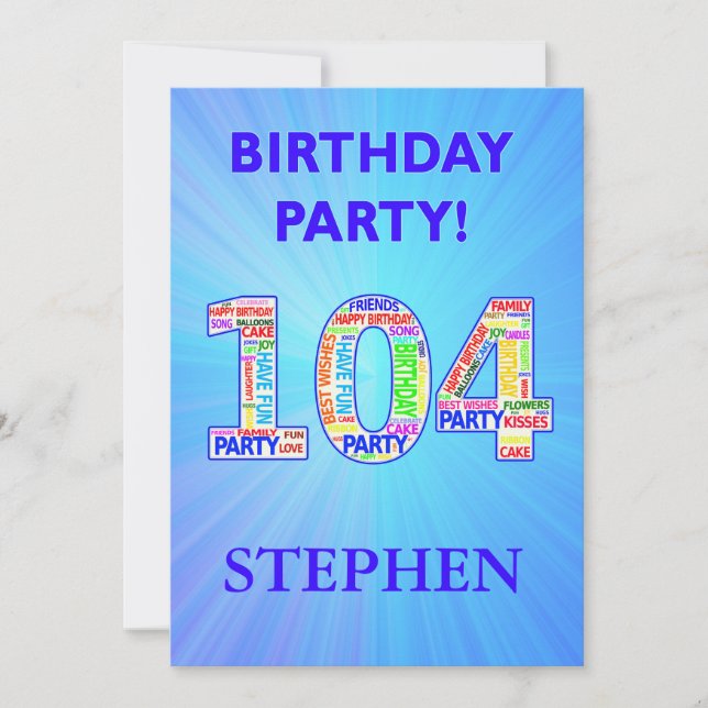 104e anniversaire Invitation de fête Ajouter un no (Devant)