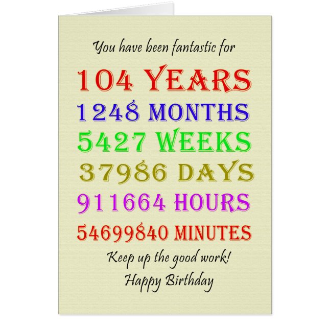 104th Birthday Milestones (Front)