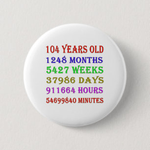 104th  Birthday Milestones 2 Inch Round Button
