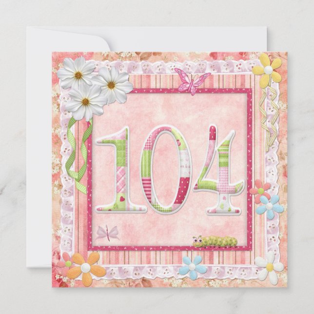 104th birthday party scrapbooking style invitation (Front)