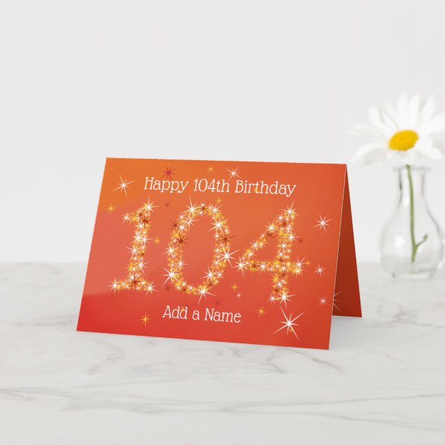 104th Birthday - Star Numbers - Red - Age 104 Card (Small Plant)
