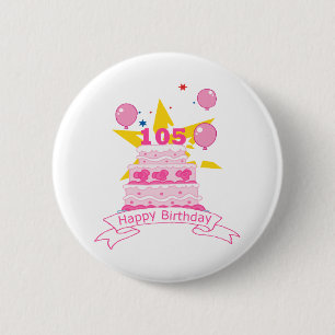 105 Year old Birthday Cake 2 Inch Round Button