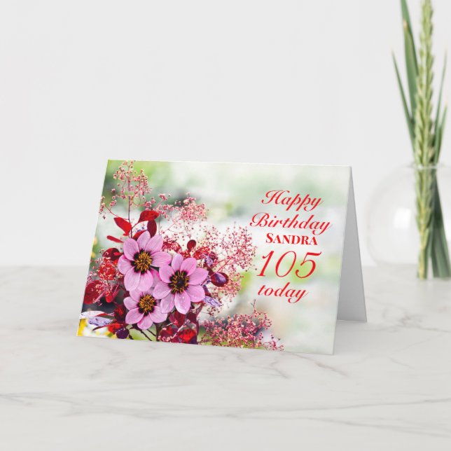 105e Anniversaire Fleurs roses Ajouter Une Carte D (Devant)