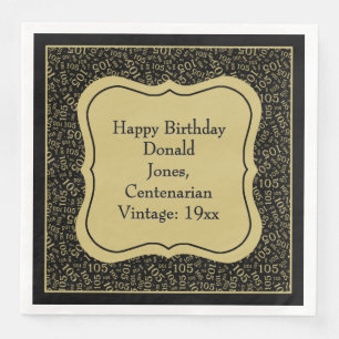 105th Birthday Black/Gold Bracket Number Pattern Napkin