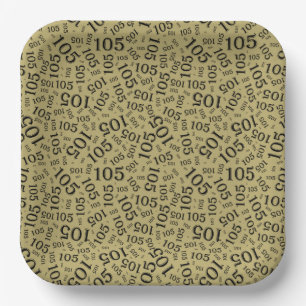 105th Birthday Black/Gold/White Random Pattern Paper Plate