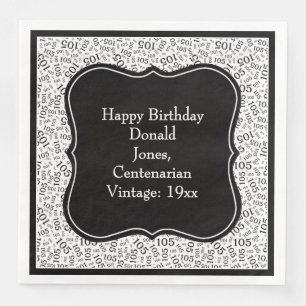 105th Birthday Black/White Bracket Number Pattern Napkin