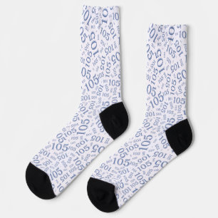 105th Birthday Blue/White Random Number Pattern Socks