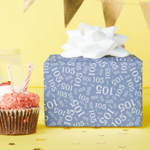 105th Birthday Blue/White Random Number Pattern Wrapping Paper