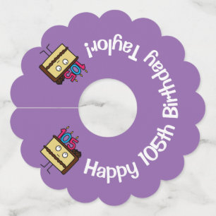 105th Birthday Cake with Candles chocolate icing Wine Glass Tag