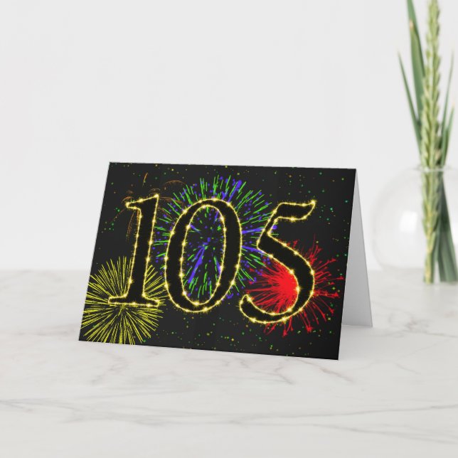 105th Birthday card with fireworks (Front)