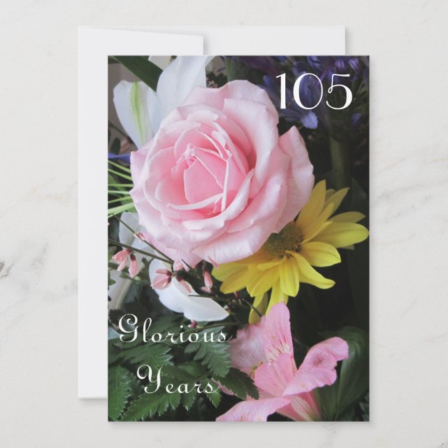 105th Birthday Celebration!-Pink Rose Bouquet Invitation (Front)