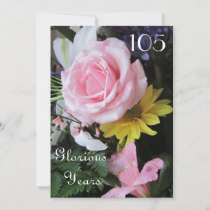 105th Birthday Celebration!-Pink Rose Bouquet Invitation
