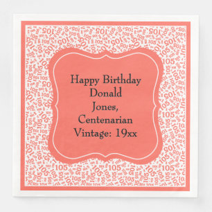 105th Birthday Coral/White Bracket Number Pattern Napkin