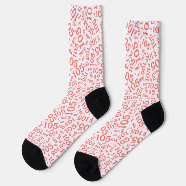 105th Birthday Coral/White Random Number Pattern Socks (Left)