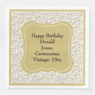 105th Birthday Gold/White Bracket Number Pattern Napkin