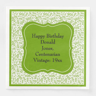 105th Birthday Green/White Bracket Number Pattern Napkin