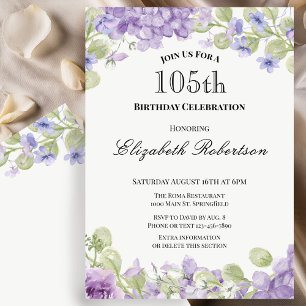 105th Birthday Invitation Elegant Purple Floral