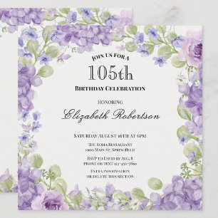 105th Birthday Invitation Elegant Purple Floral